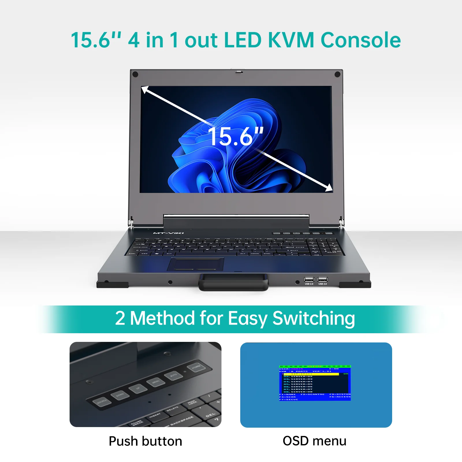 

MT-VIKI 4K 15.6" LCD KVM Switch Console 1 Port H D M I/VGA/DVI/DP Portable