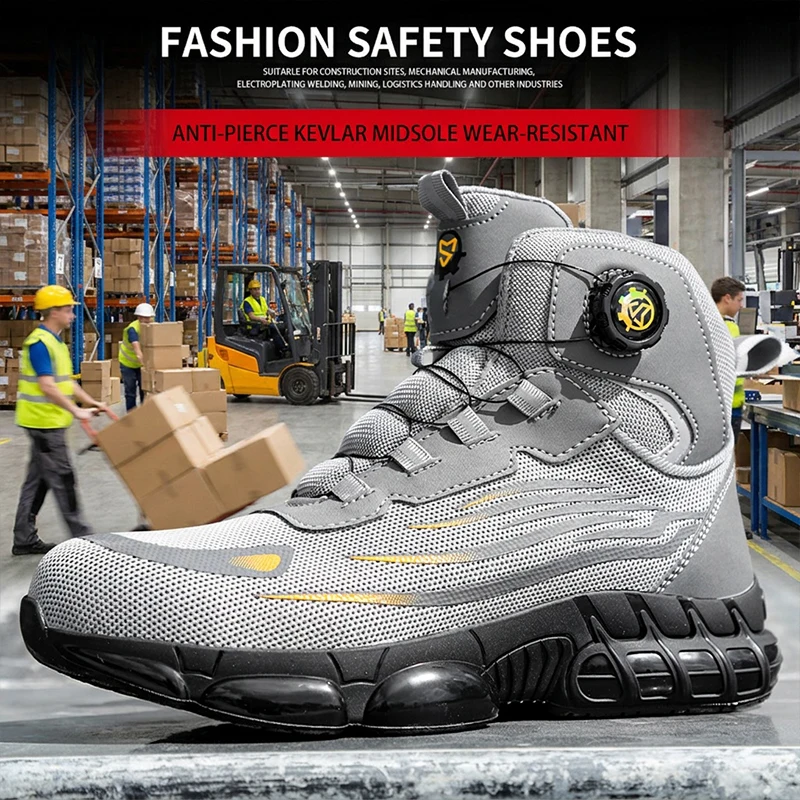 Workshop Machinery Maintenance Slip On High Top Safety Shoes Elastic Band Anti-smash Puncture Proof Safety shoes work shoes