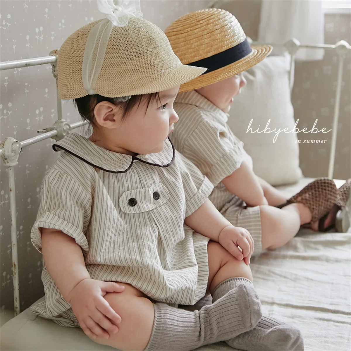 

Children's Clothes Baby Lapel Wrap Striped Bottom Rompers Summer Boys Wrap Bottom Coat Baby Bodysuit New Born Baby Items