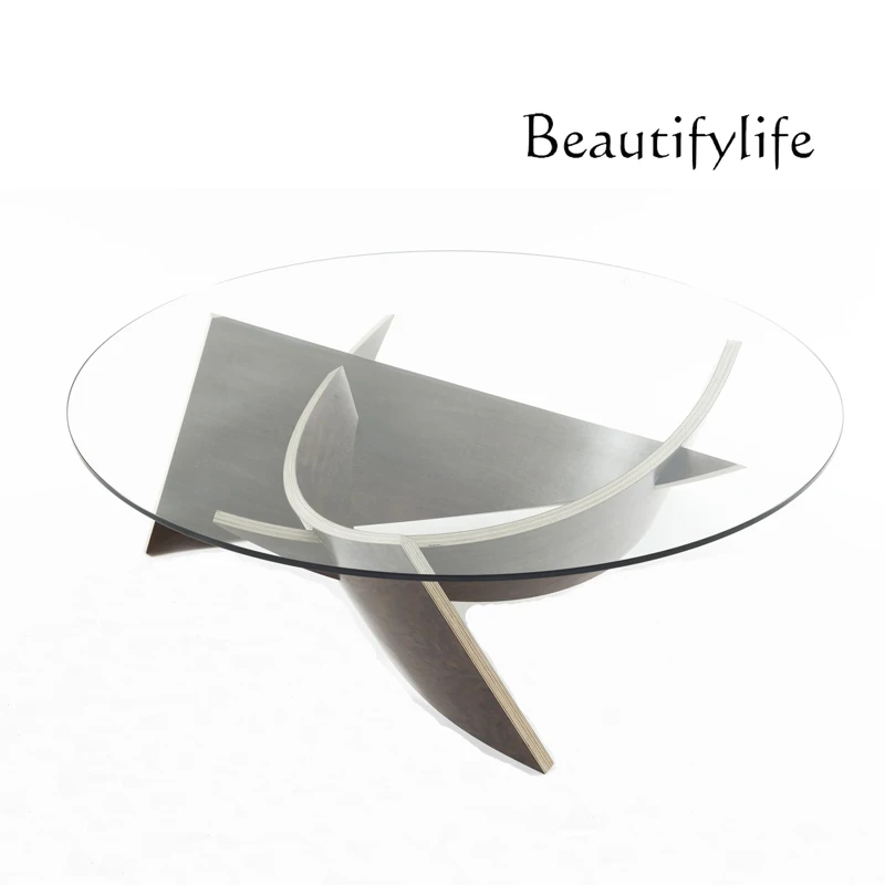 

Round Italian simple living room home tempered glass coffee table designer creative negotiation table