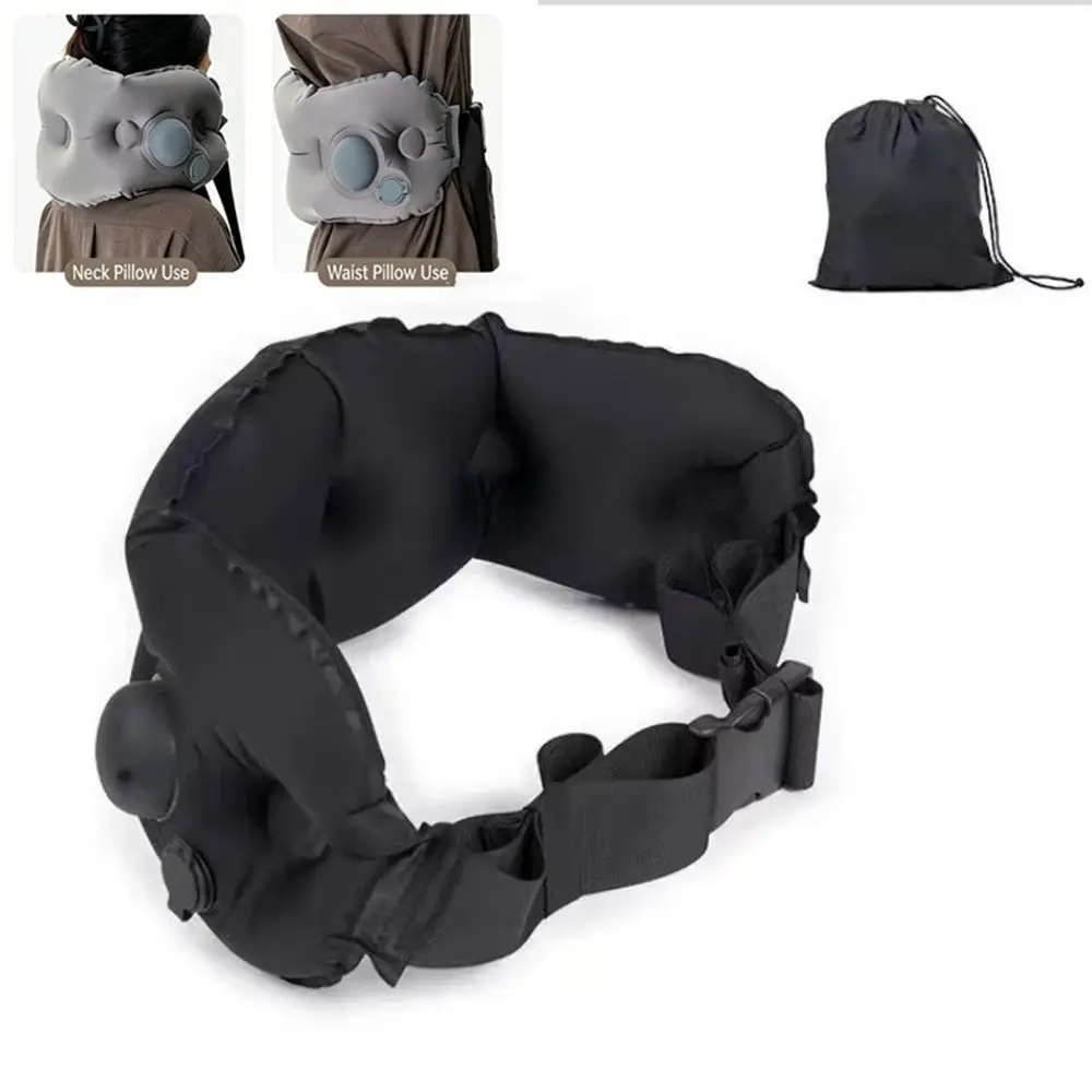 Portable Inflatable Lumbar Pillow Press Self-Inflation Comfortable Lumbar Support Cushion Adjustable with Storage Bag