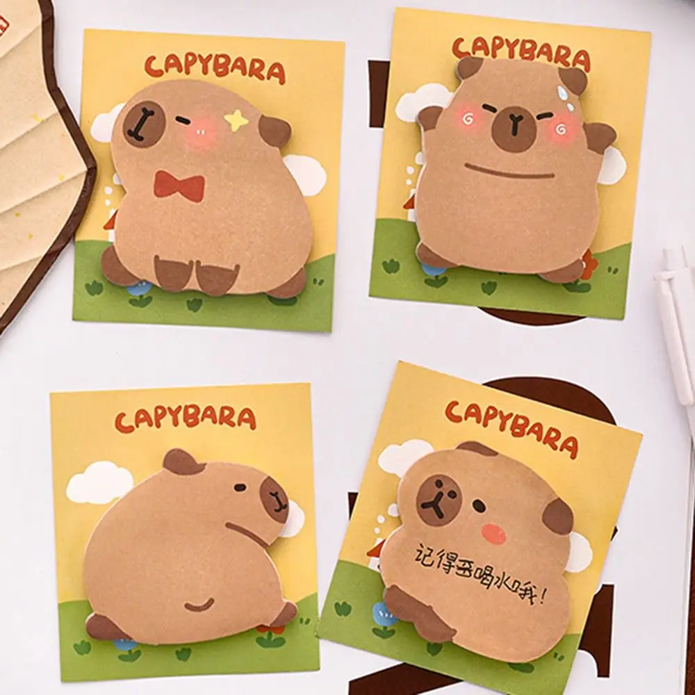 4 Pcs/Bag Kawaii Capybara Memo Pad Portable Durable Cartoon Notepad Multifunction Self-adhesive N Times Sticky Notes Students