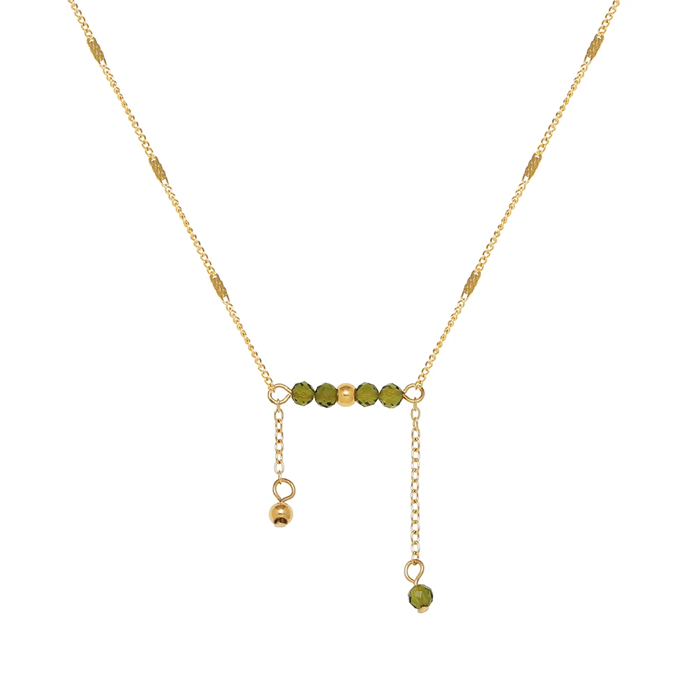 Stainless Steel Plated 18K Gold Olive Green beads Tassel Pendant Necklace Women Fashion Personality Party Jewelry