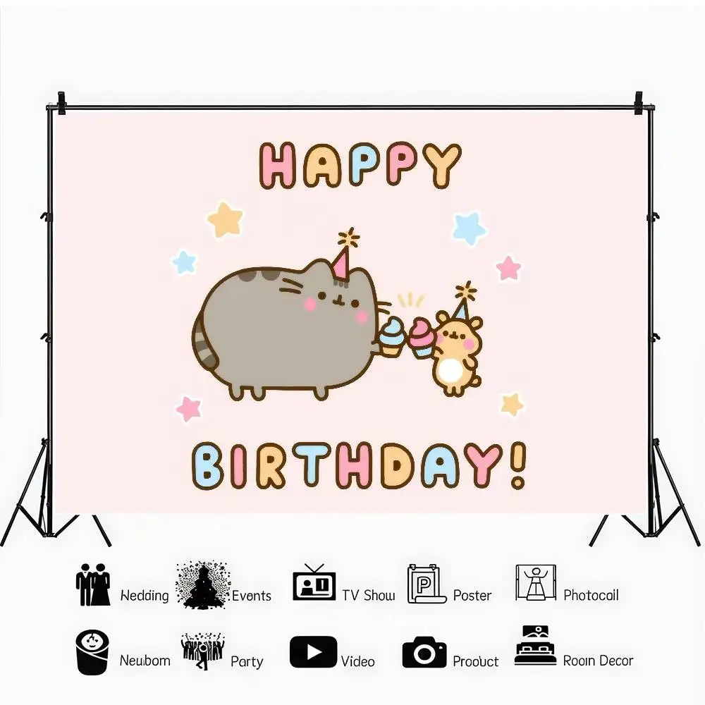 Anime P-P-Pusheen Katze Geburtstag Hintergrund Produktfotografie Requisiten Fotostudio Party Dekoration Tapeten – Detail 13