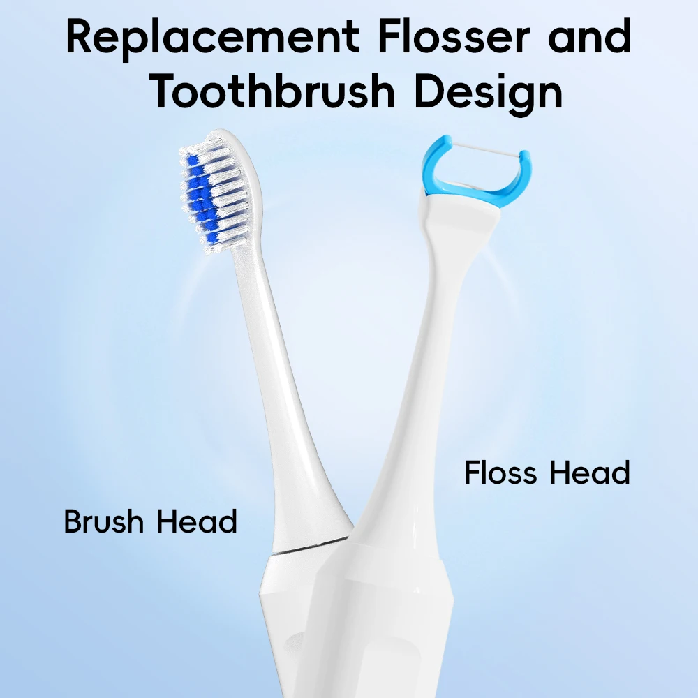 فرشاة أسنان كهربائية ذكية قابلة لإعادة الشحن - 3 أوضاع، مؤقت لمدة دقائقين، 20 رأسًا لقطع خيط، متوافقة مع رأس فرشاة Philips Sonicare