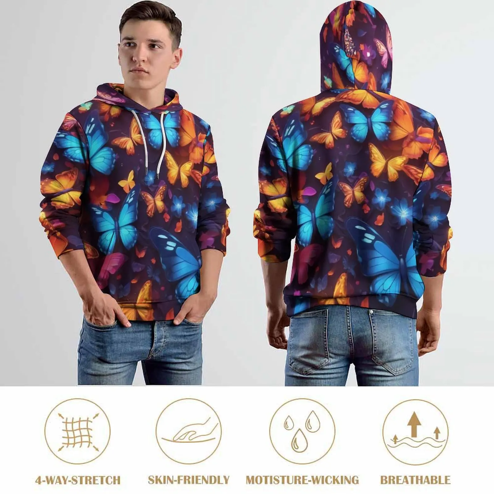 Sudaderas con capucha de mariposas y alas, sudadera informal de Hip Hop con flores mágicas, sudaderas con capucha con patrón Y2k de manga larga, regalo