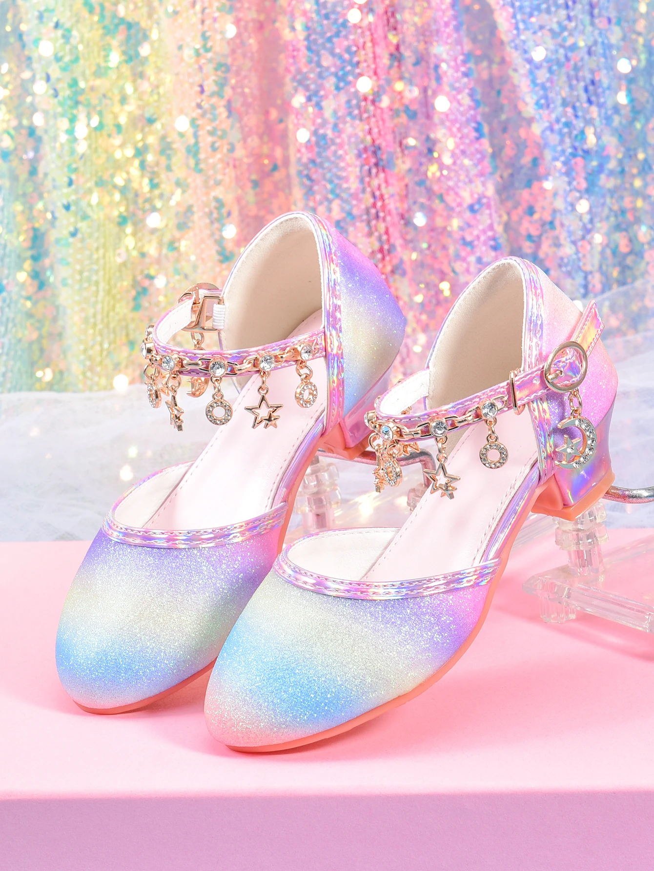 Girl's high heels paired with formal dress performance princess shoes pink  rainbow color - AliExpress 1501