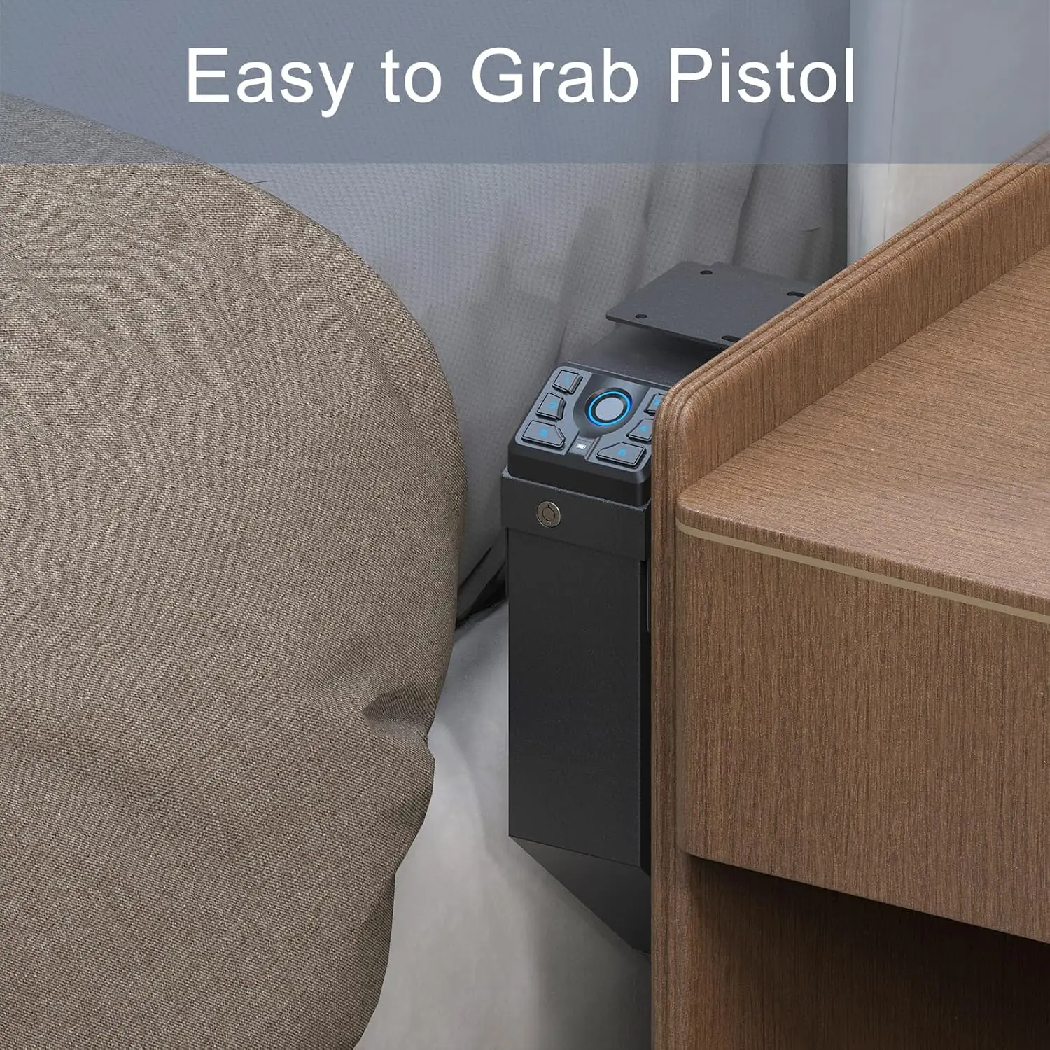 خزنة مسدس بيومترية للمسدس منسدلة، آمنة للمسدس الذكي مع بصمة الإصبع، رمز الدبوس، الوصول إلى المفتاح لمنضدة الليل،
