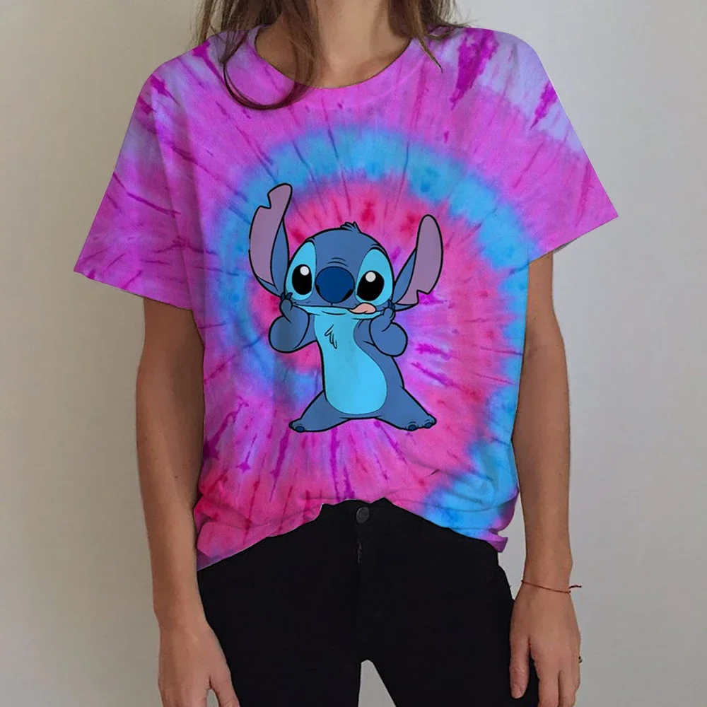 كارتون لطيف ليلو غرزة المرأة تي شيرت Kawaii الجرافيك قصيرة الأكمام تي شيرت 2025 الصيف الشارع الشهير طباعة Y2k الملابس القمم #2