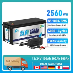 24V 150Ah LiFePO4 Battery,Lithium Battery with 100A BMS,6000+Deep Cycle,Max.3840W Load Power,for RV,Golf Trolley,Solar,Marine