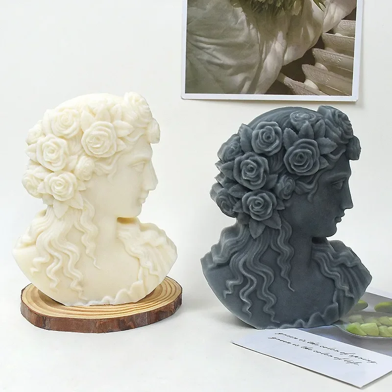 Rose Goddess Candle Silicone Mold DIY Half Head Queen Statue Gypsum Mold European Goddess Statue Craft Making Gift Home Decor