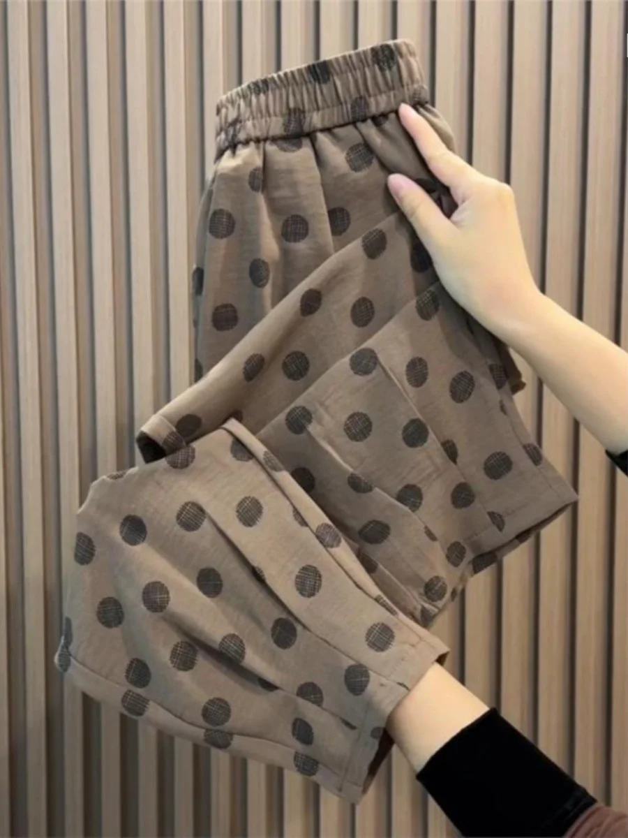

High Waist Cotton Linen Skinny Pants Women Summer Thin Polka Dot Slimming Concealing High Waist Cuffed Lantern Pants