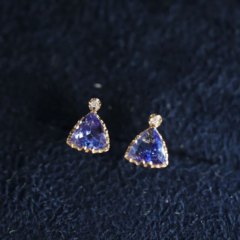 ITSMOS Artificial Tanzanite Triangle s925 Sterling Silver Earirngs 14K Gold Plated Zircon Earrings Luxury Jewelry for Women