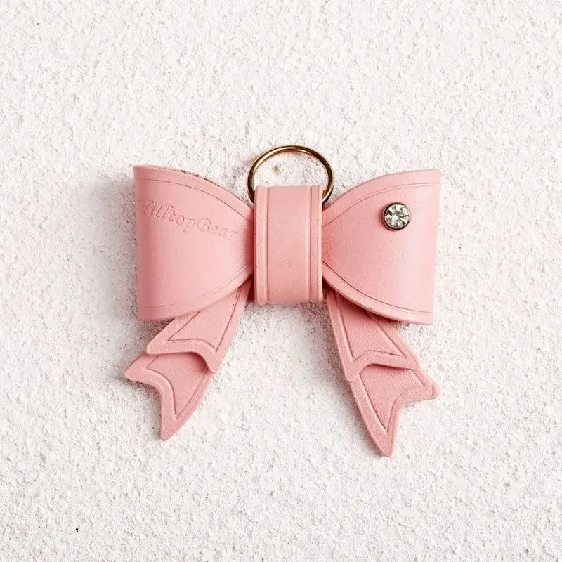 New Handmade Kawaii Bowknot Keyring Pendant Cute Leather Unisex Key Chains for Friend Luxury Design Bow Car Keychain Accessories