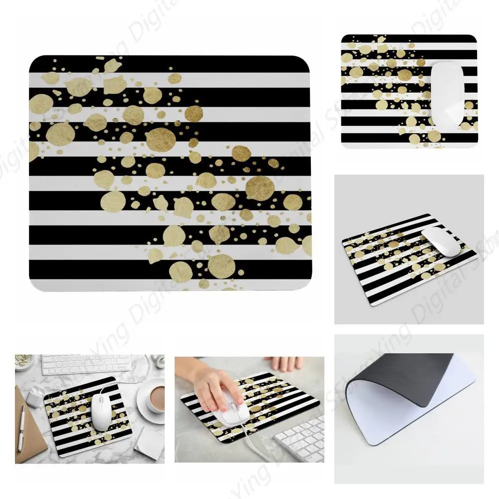 Mouse Pad With Golden Polka Dots Black And White Stripes Office Mouse Pad Gaming Computer Mouse Pad 25*30cm