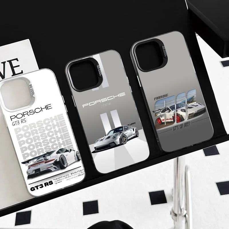 1PC 911 P-Porsche 992 GT3RS Phone Case Phone Case IMD color silver shell For iPhone 16 15 14 13 12 11 Pro Max Plus