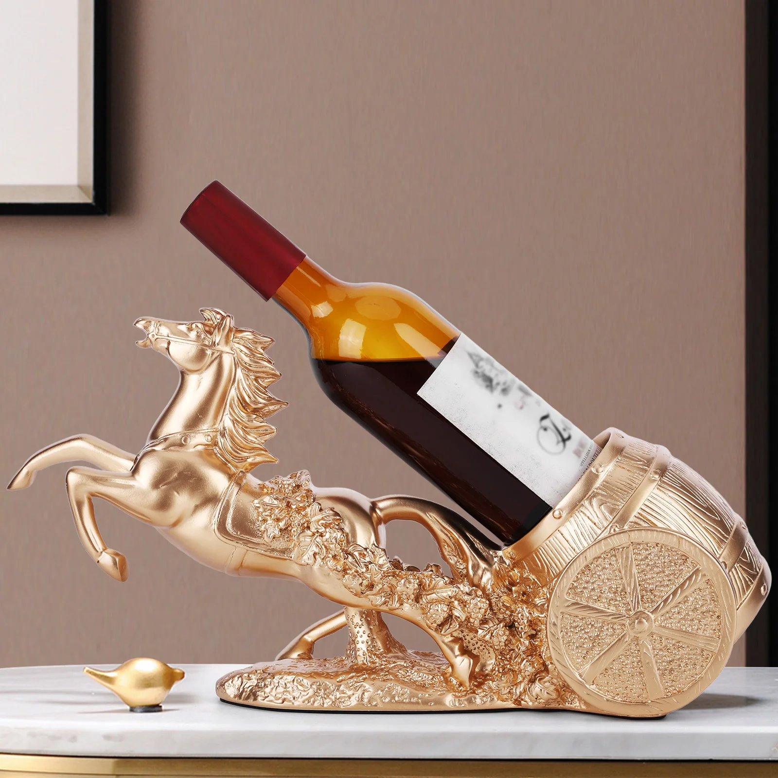 

Brown Horse Wine Rack Stand Freestanding Sculpture Wine Rack Wine Display Stand for Country Farm Kitchen Decor