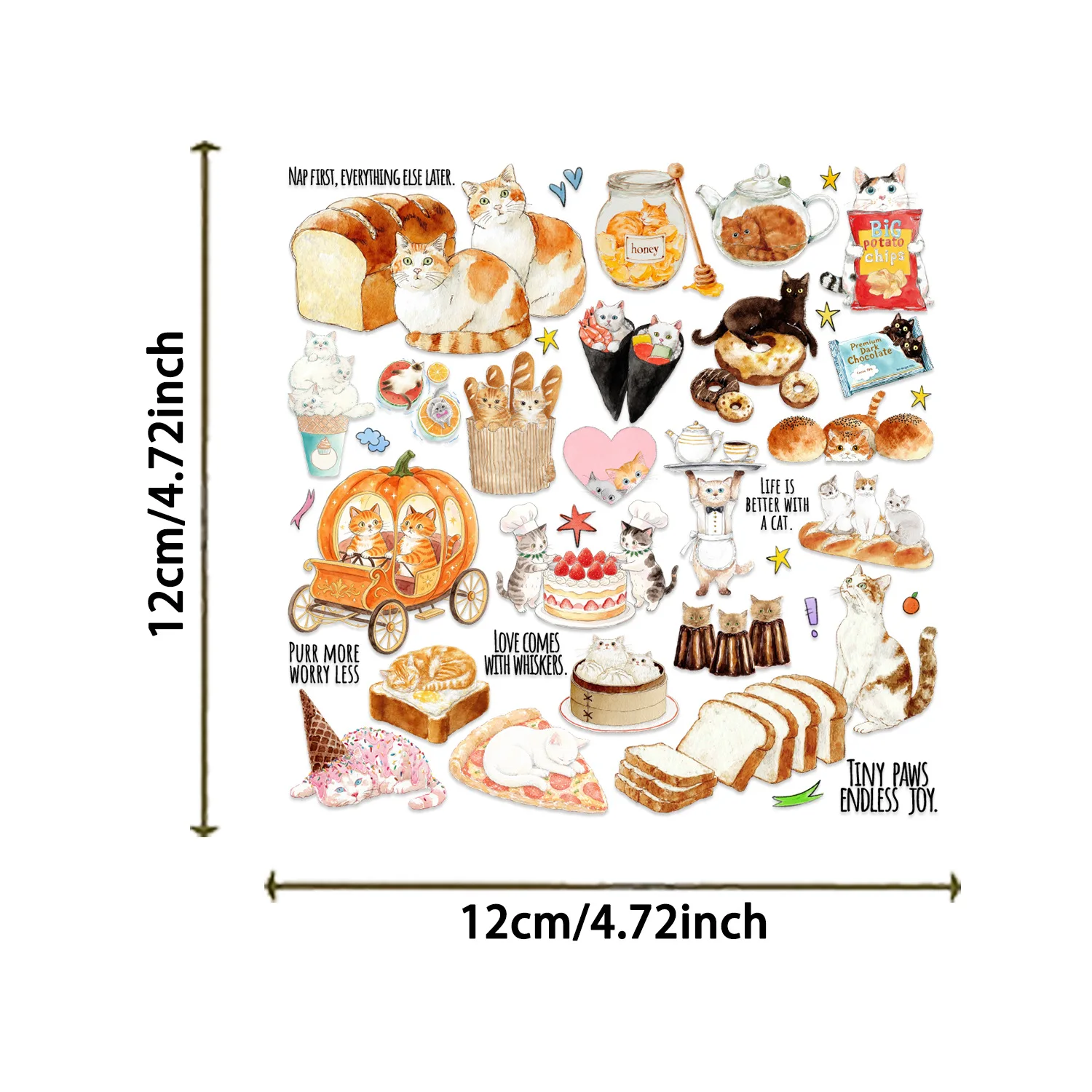 New Arrival Cute Cartoon Cat Embossed PET Stickers, Anime Kitty Character Decals for Journal DIY,  and Phone Case Decoration