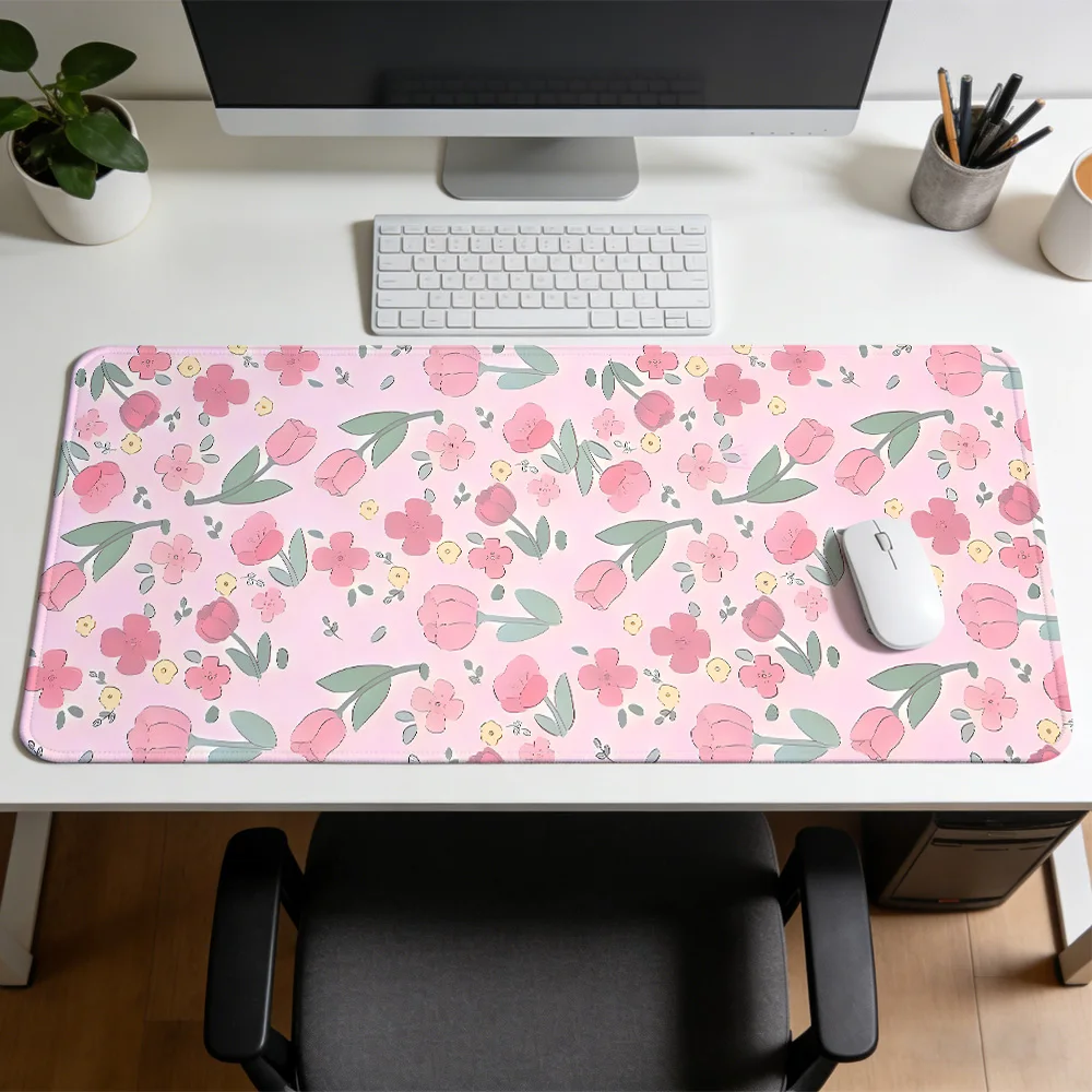 

Розовый коврик для мыши с рисунком цветущей вишни, резиновый, нескользящий, для игровых мышей, механических клавиатур, компьютерных столов, офиса и игр.