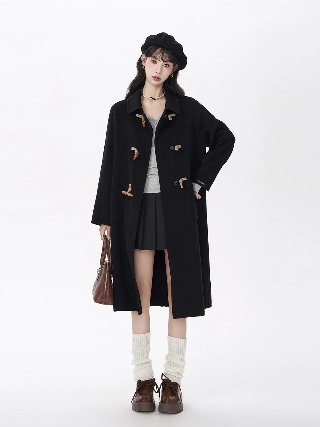 

Bla Woolen Coat Women's Slim Fit Autumn Winter Button up Mid-Length Korean Sle Faion Outerwear for Young And Middle-Aged