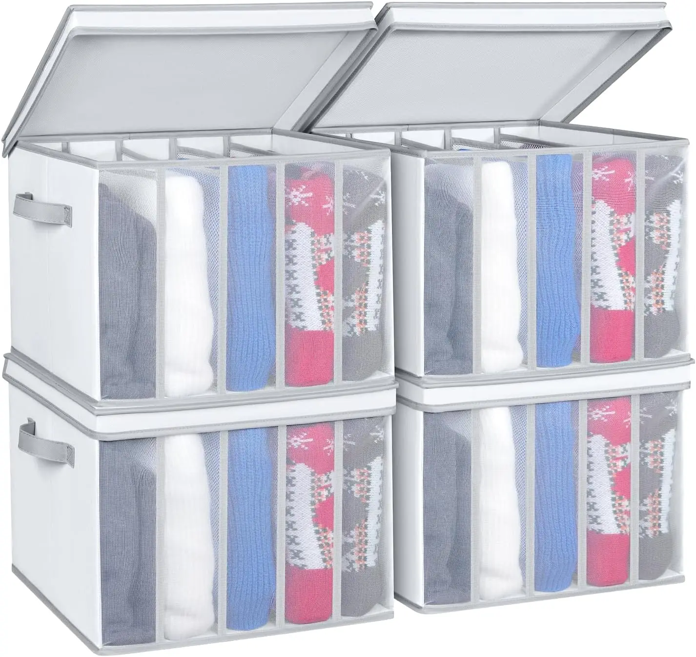 

Large Size Wardrobe Clothes Organizer, 5 Grids Sweater Organizer for Closet with Handles, Support Boards and Lids, Folda