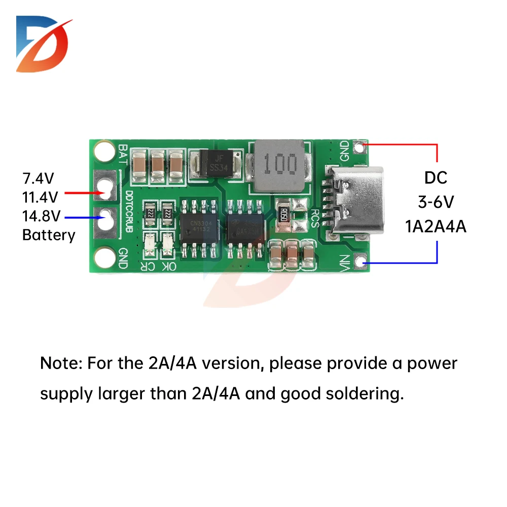 Tipo c bms 2S 3S 4S 1a 2a 4a 18650 placa de carregador de bateria lipo dc 3-6v módulo de impulso para módulo de carregador de bateria lipo