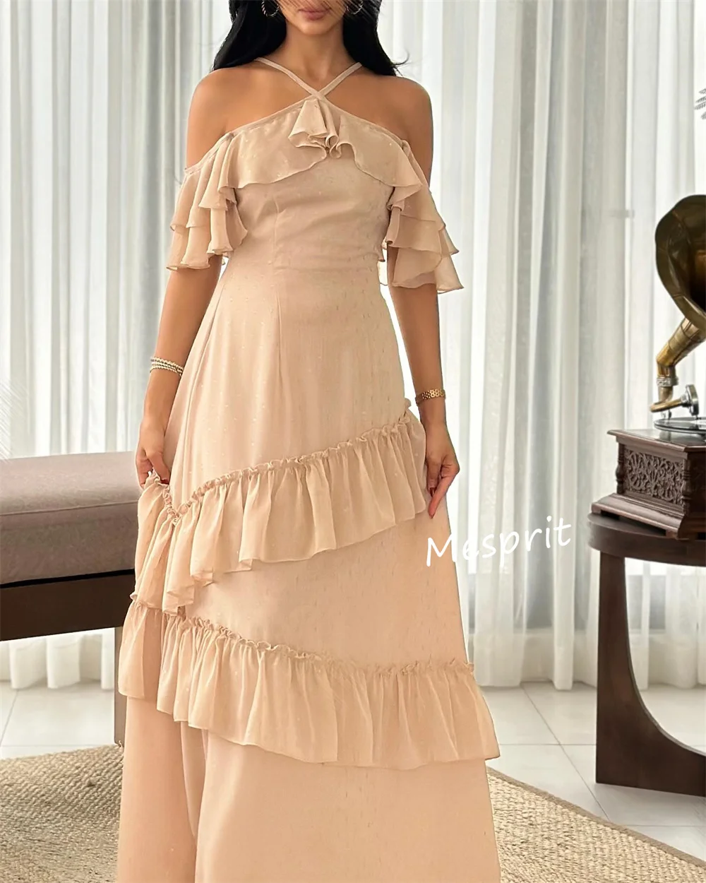 Abiti lunghi con scollo all'americana a trapezio con pieghe in chiffon formale personalizzato Occasioni su misura Celebrity Semplice Pastrol Squisito