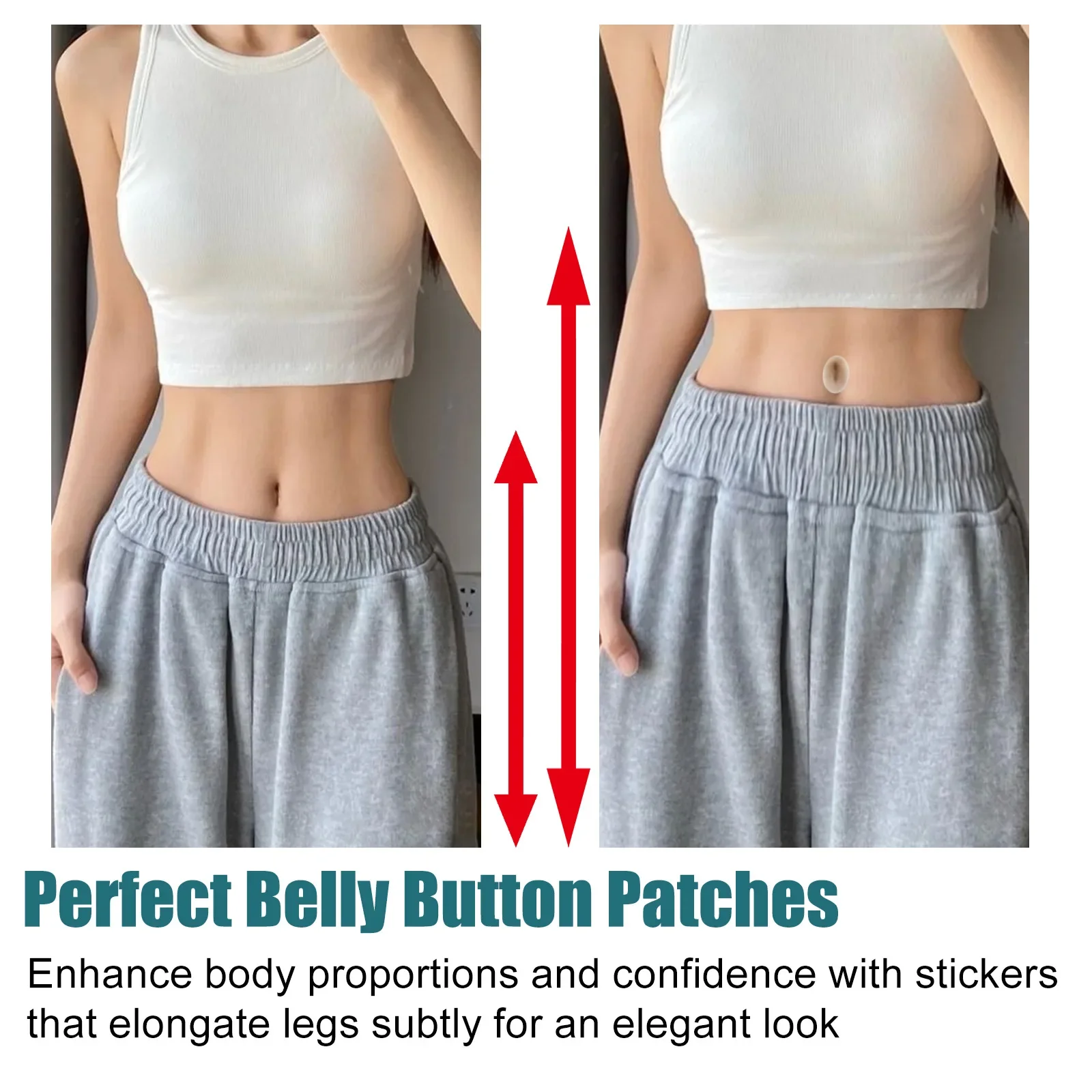 Belly Button Sticker Fake Lengthen Body Ratio Show Height Slimming Leg Simulation Long Lasting Waterproof Temporary Tattoo Patch