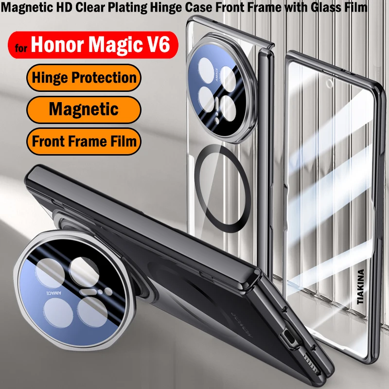 

Plating Hinge HD Clear Funda for Honor Magic V6 Case Camera Stand Magnetic Support Wireless Charge Cover with Front Screen Film