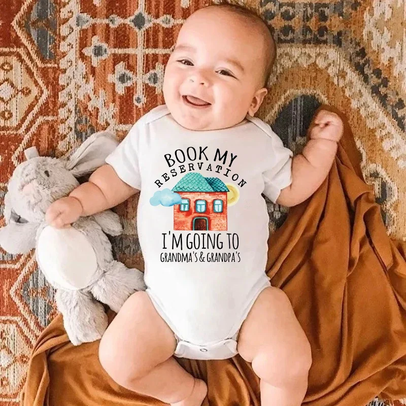 Book My Reservation I'm Going To Grandma's & Grandpa's Printed Infant Bodysuit Baby Girl Boy Clothes Cotton Toddler Rompers