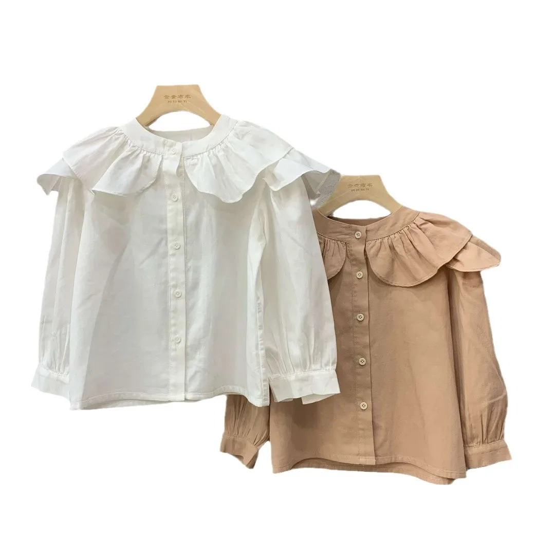 Kids clothes Girls tops size 110-150 spring 2025 Korean version of foreign style lace blouse блузка для девочки школьная