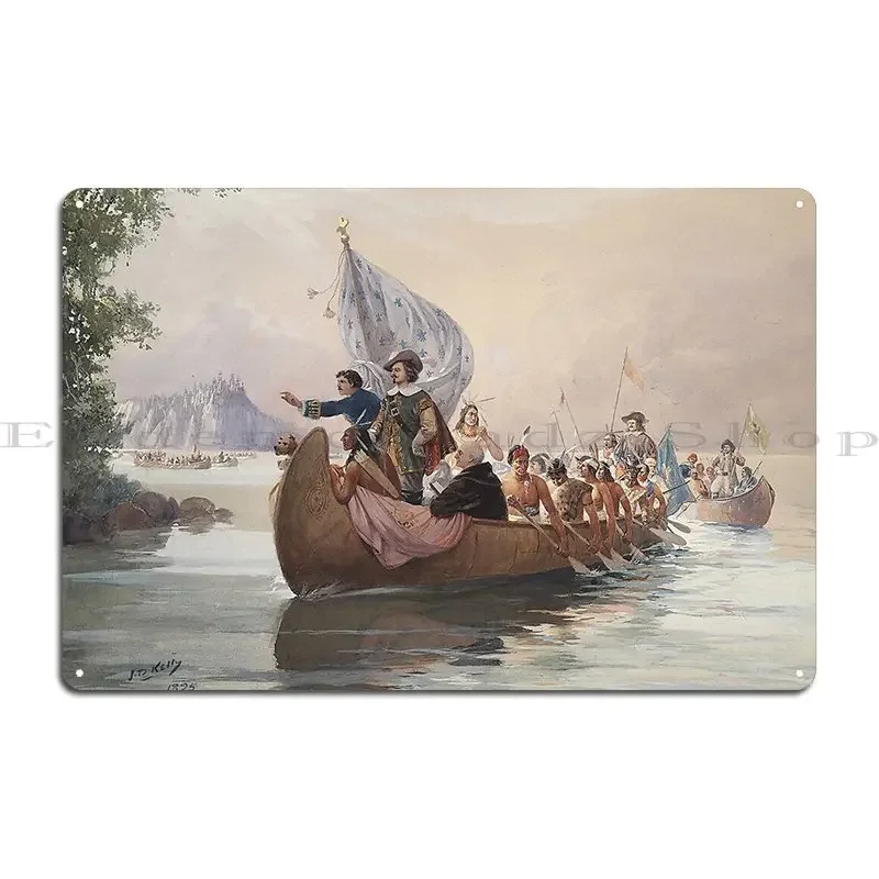 Samuel De Champlain en Bay georgiana, Lake Huron Ontario, 1615, placa De Metal, decoración De carteles, diseño De sala De estar, cartel De estaño