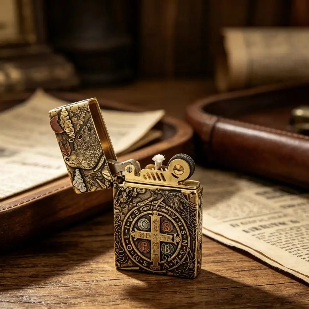 

New brass inlaid Constantine lighter, ultra-thin handmade inlaid lighter, cigarette accessories, men's gift