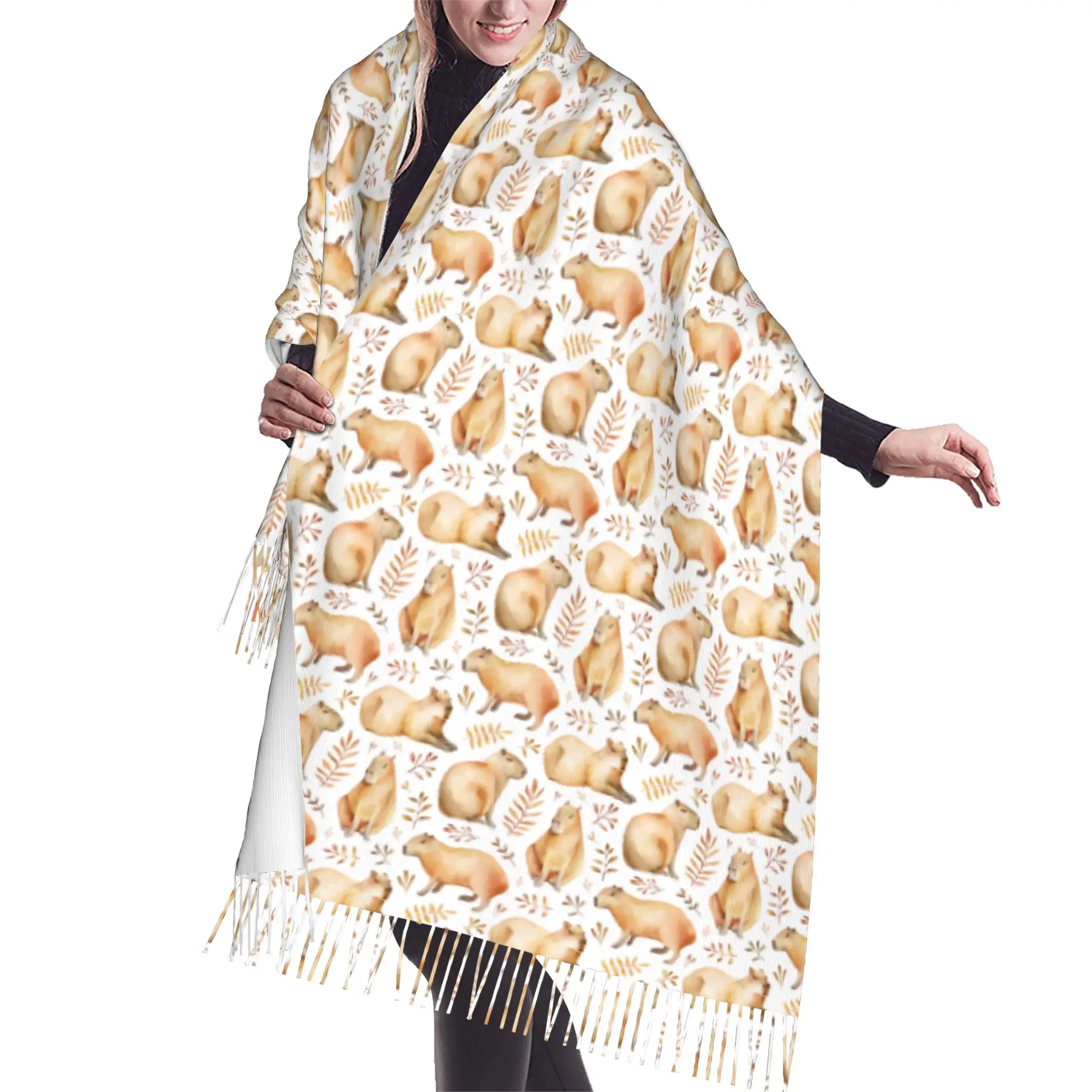Customized Print Capybara Family Leafs Scarf  Men Women Winter Warm Scarves  Shawl Wrap