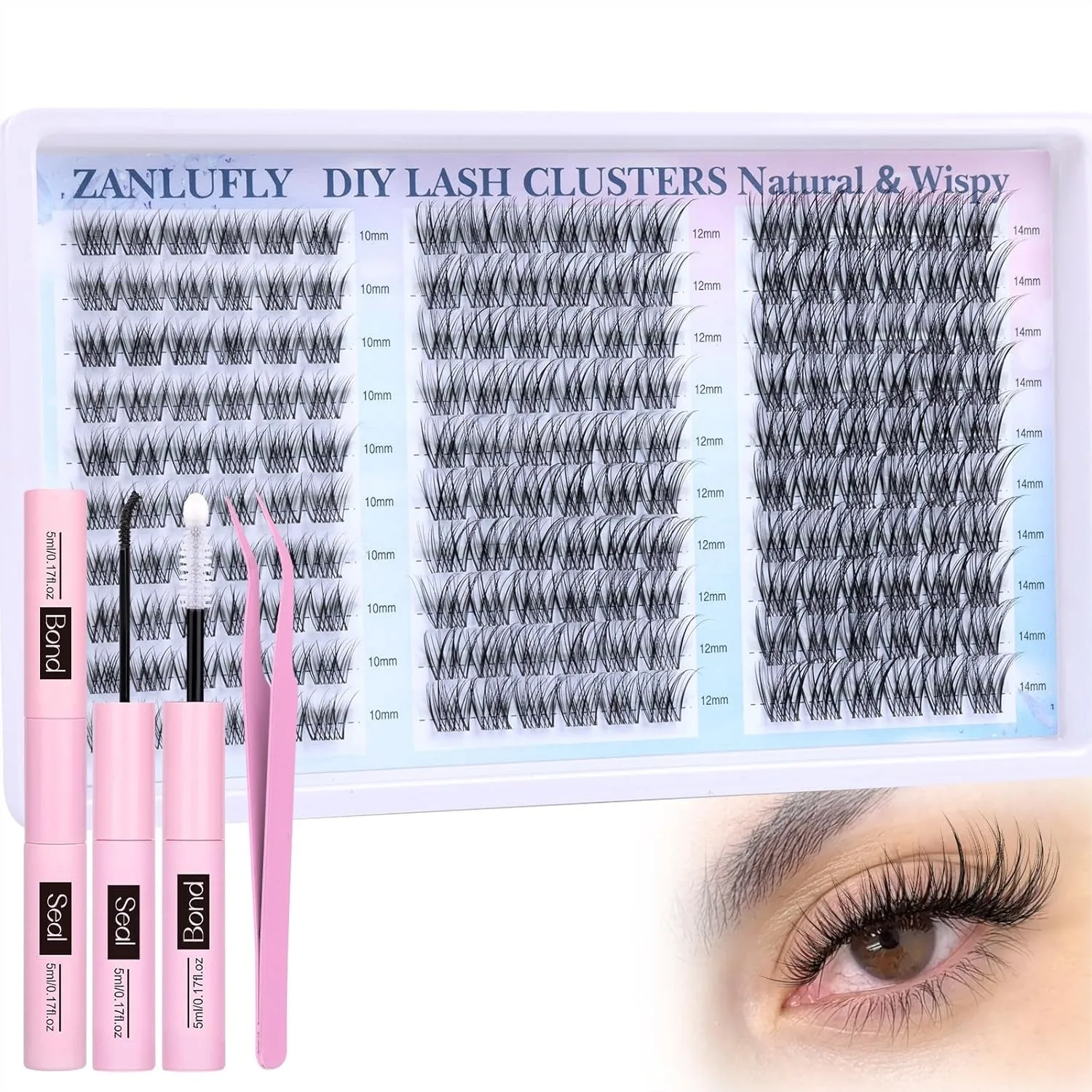 

Wispy Lash Clusters Kit Natural Eyelash Extension Kit DIY 10-14MM Individual Lashes Thin Band with Glue and Tweezers for
