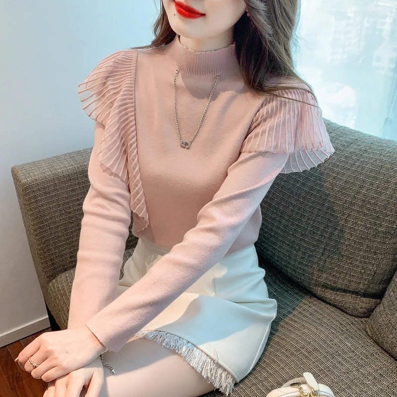 

Sweater Women Korean Clothes Long Sleeve Top Fashion Slim Mock Neck Knitted Pullover Pull Femm Hiver 2023 Sweaters Mujer Winter