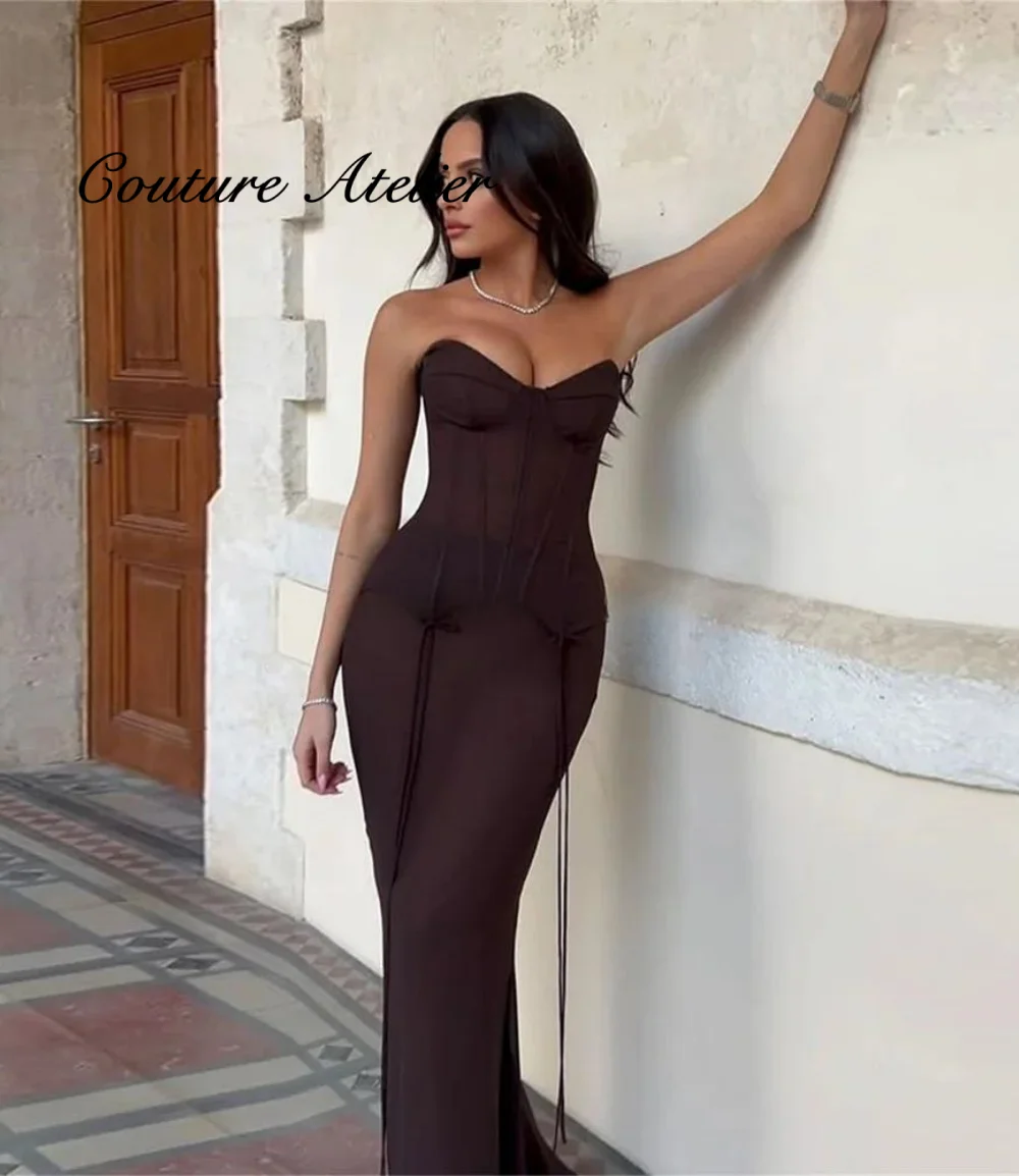 

Sexy Two Pieces Brown Sweetheart Long Maxi Prom Gowns Sexy Sequined See Thru Evening Party Dress Customized