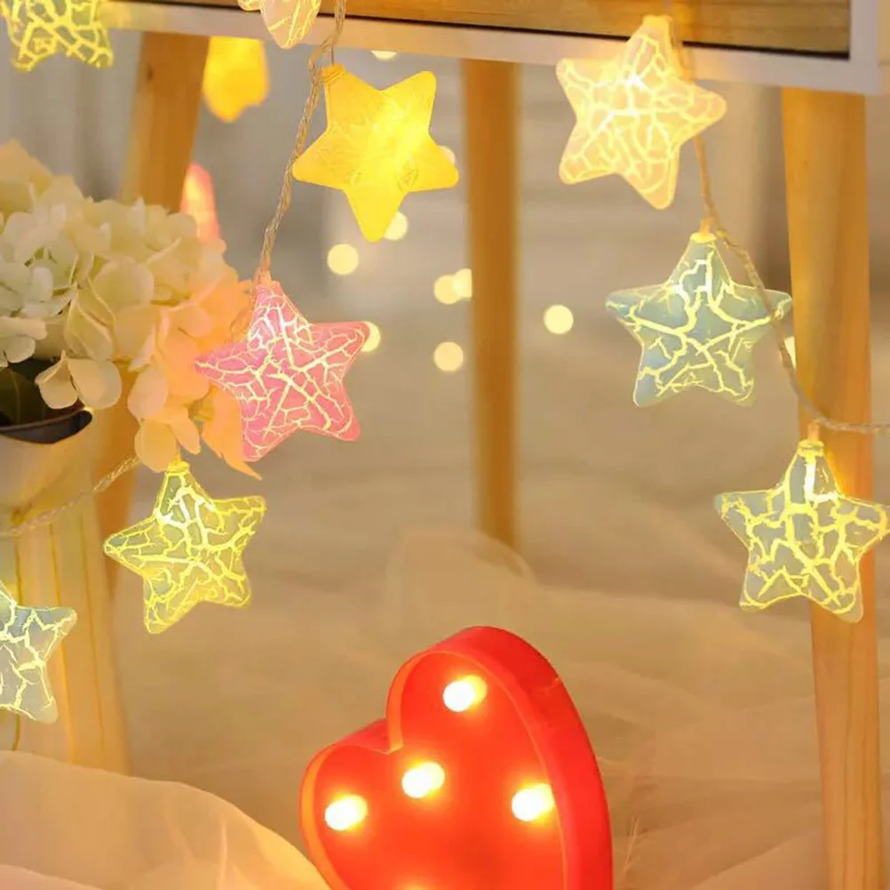 

LED Colorful Star Crackle String Lights Powered Warm Romantic Wedding Party Bedroom Birthday Garden Decoration