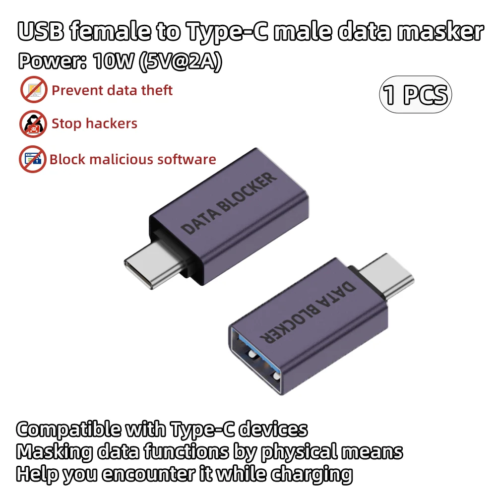 USB A/C auf Typ-C Datenabschirmungsadapter zum Laden ohne Übertragung, Datenabschirmung, Anti-Diebstahl-Konverter für Laptop, Phablet, Telefon