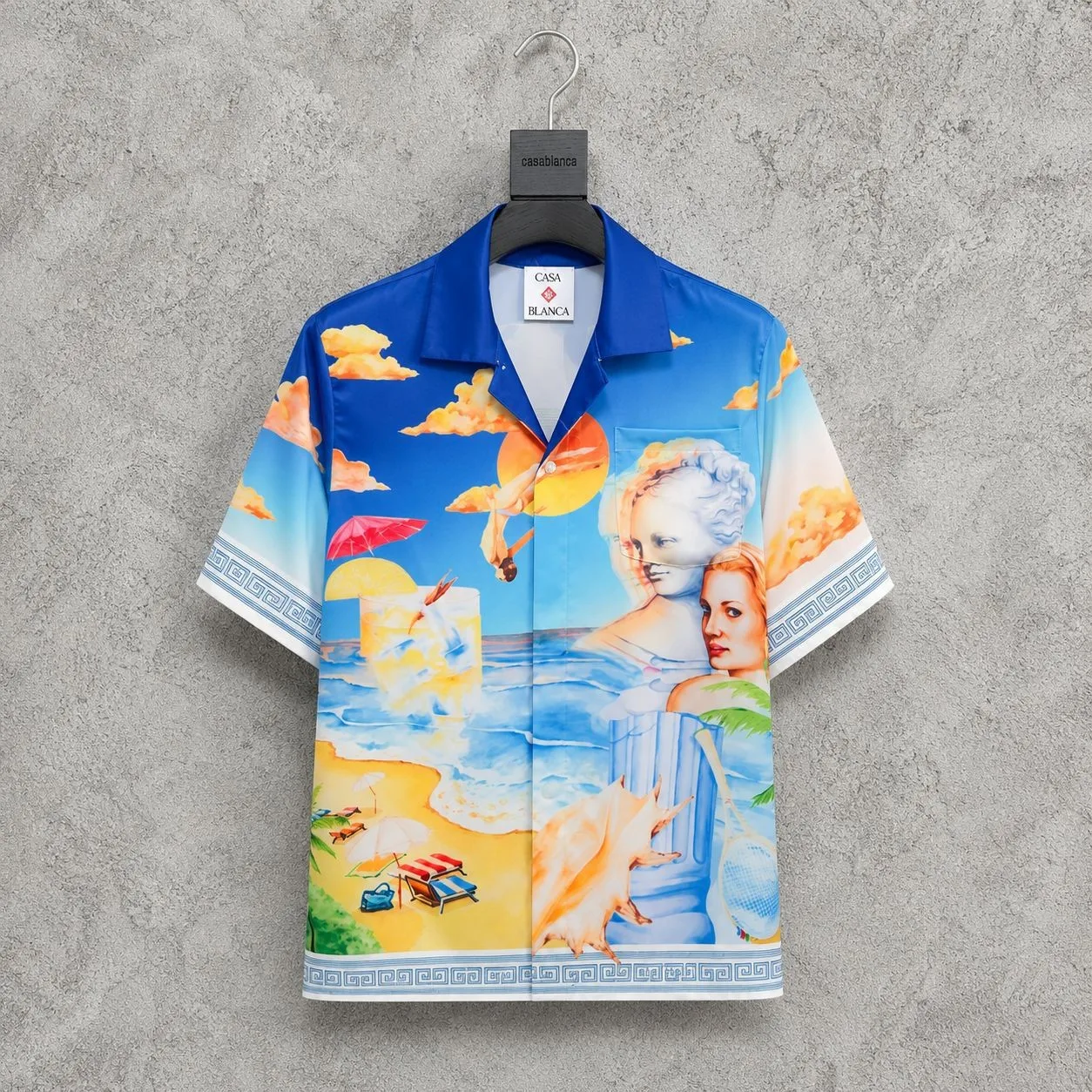 Casabulca Dream Beach Vacation Style Casual Hawaiian Men's Short Sleeve Shirt Loose Fit Polyester Youth Spring Season Print