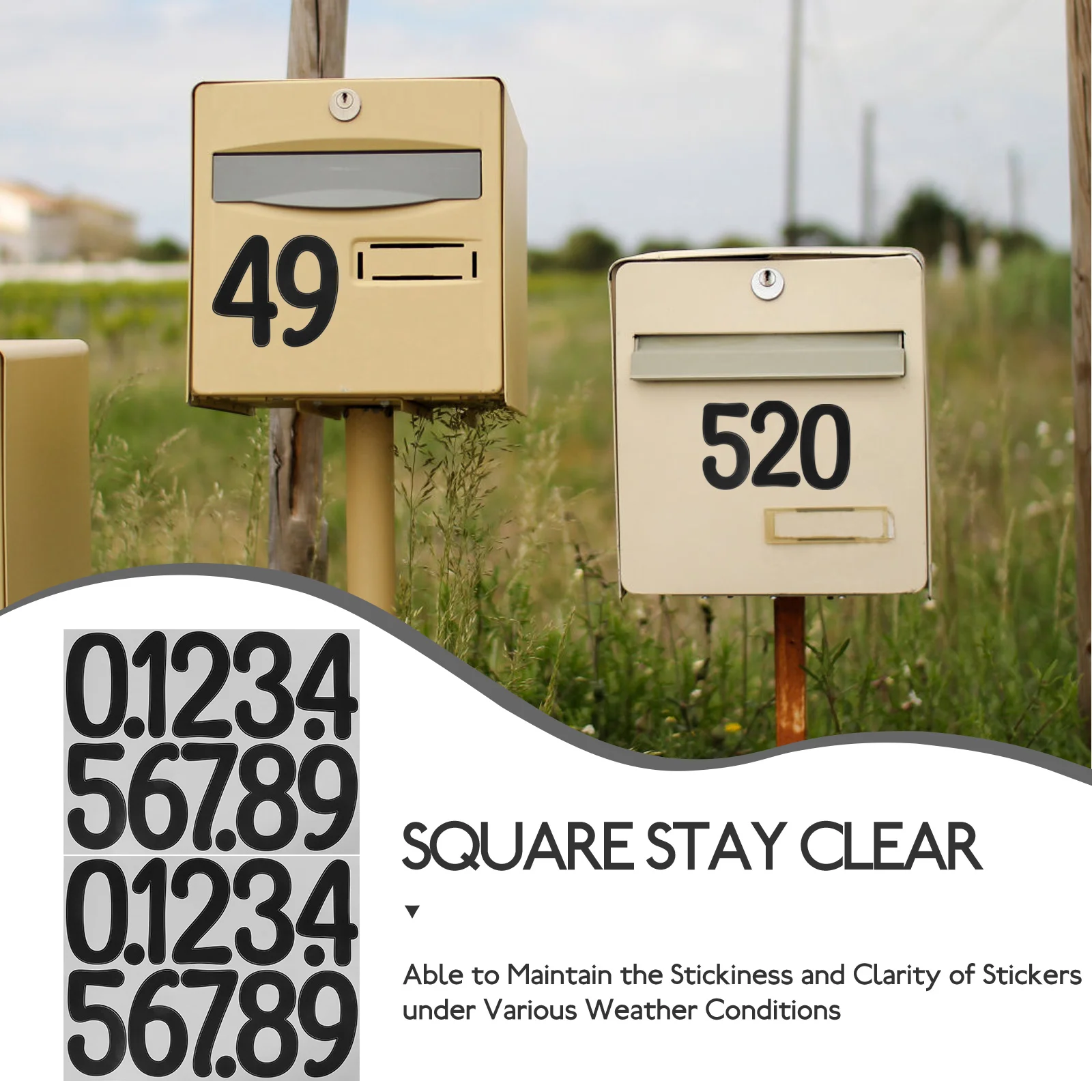 

4 Sheets 4 Inch Digital Stickers Self Adhesive Waterproof Numbers Mailbox Trash Can House Address Signs Porch Pillars Street