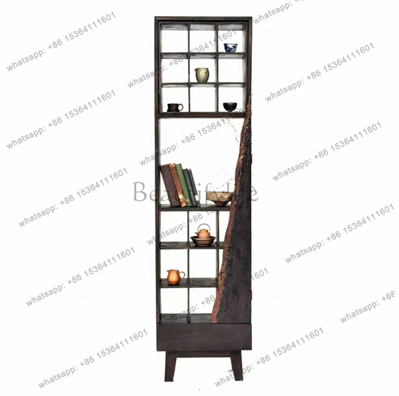 

Retro Solid Wood Homestay Furniture Teacup Rack Duobao Pavilion Wall-mounted Storage Antique Lattice Rack