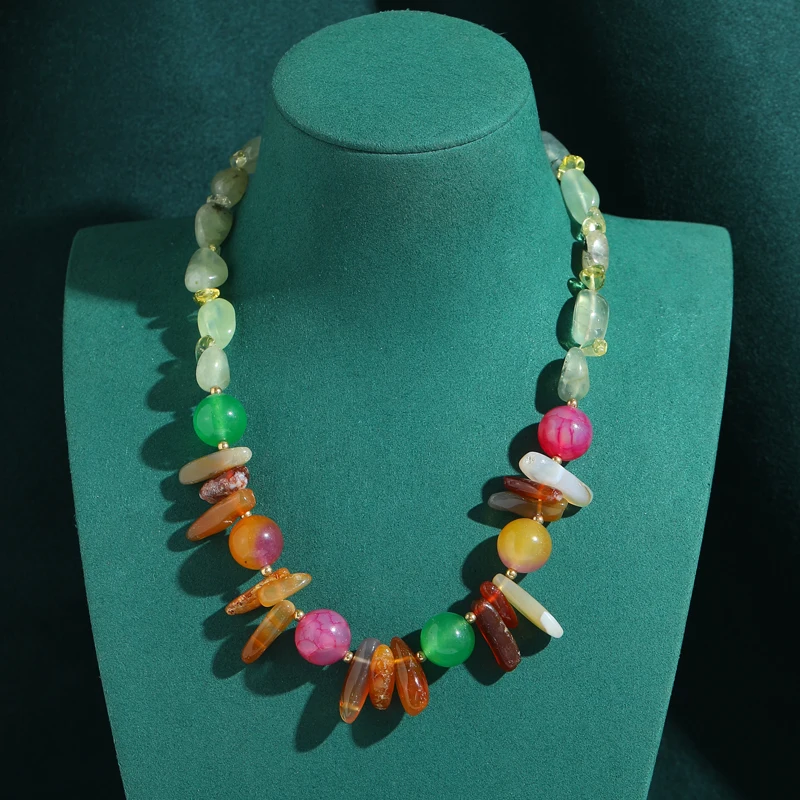 

Irregular Natural Stone Colorful Necklace Vintage For Women Chokers Antique Gold Plated Charms High Quality Brand Luxury Jewelry