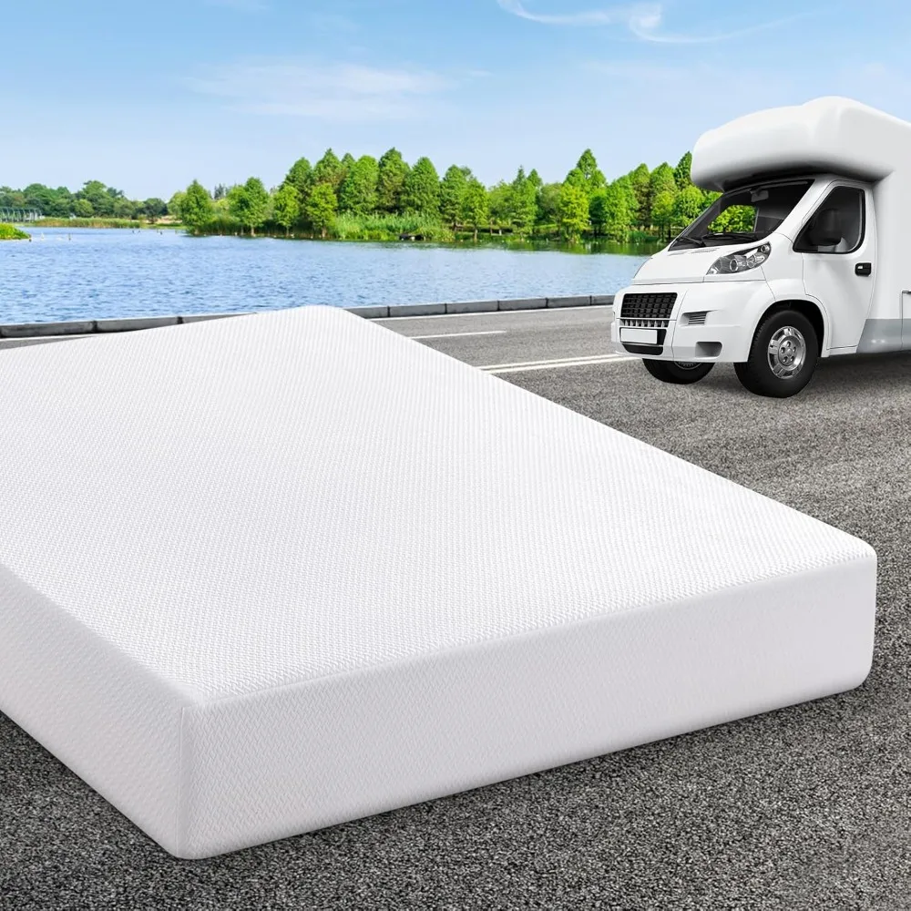 Mattress Short Queen 8 Inch Memory Foam Mattress, Cooling Green Tea/Gel Medium Firm Bed Mattress in a Box for CamperTrailerTruck