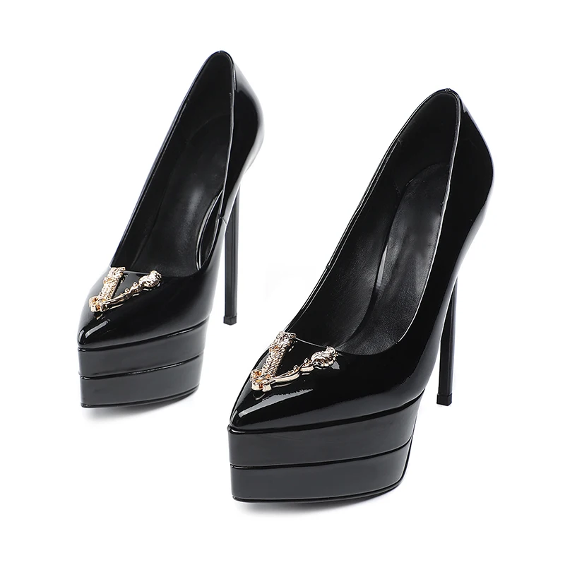 2023 15cm Stiletto High Heel Pointed Lacquer Leather Fashion Sexy High Heels Wedding Party Luxury Brand High Heels Women\'s Shoes