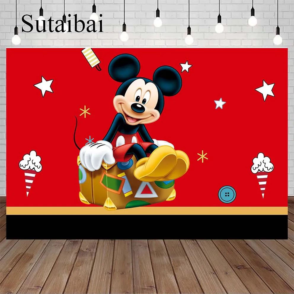 Disney Mickey Mouse สีแดงการถ่ายภาพฉากหลังเด็กแรกวันเกิดพื้นหลัง Prince ภาพพื้นหลังการ์ตูน Photozone