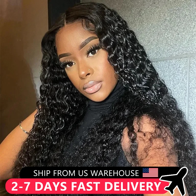 13x4 Deep Wave HD Transparent Lace Front Human Hair Wigs Pre Plucked Brazilian Curly Remy Hair For Women 4x4 Lace Closure Wig