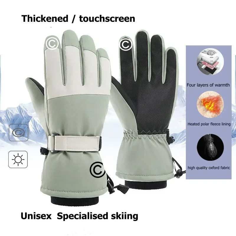 Guantes impermeables para esquí y Snowboard, conducción al aire libre, montañismo, terciopelo grueso, antideslizante, pantalla táctil de agua, algodón cálido para invierno