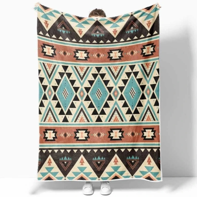 Retro Southwest Ethnic Geometric Stripe Pattern Soft Blanket Fit Living Room Bed Travel Multi-scene Home Daily Use