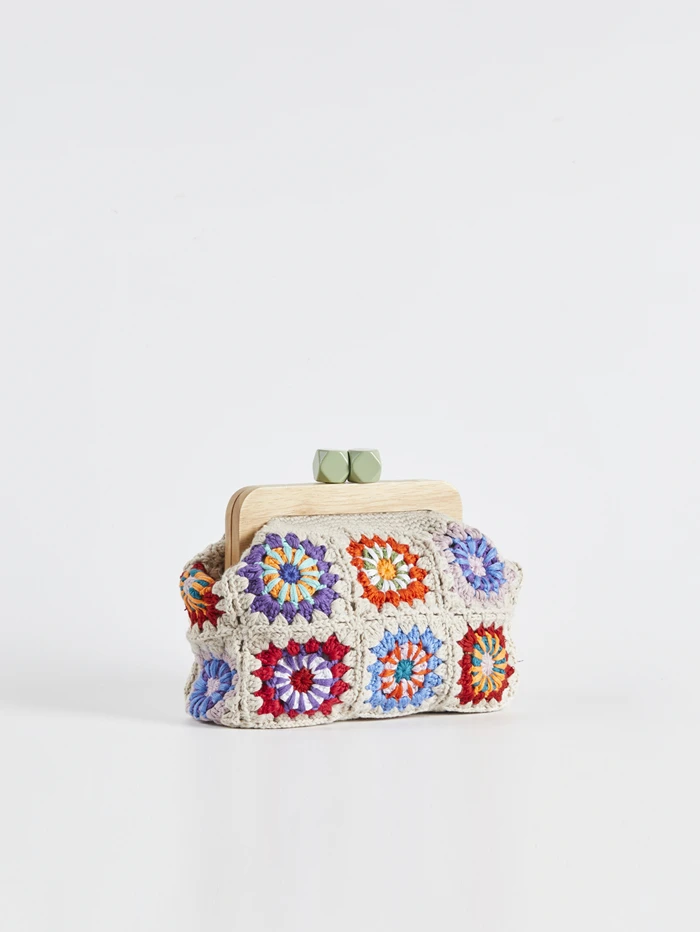 Crochet clutch granny square Gran handbag women clasp purse woven Jacquard bag